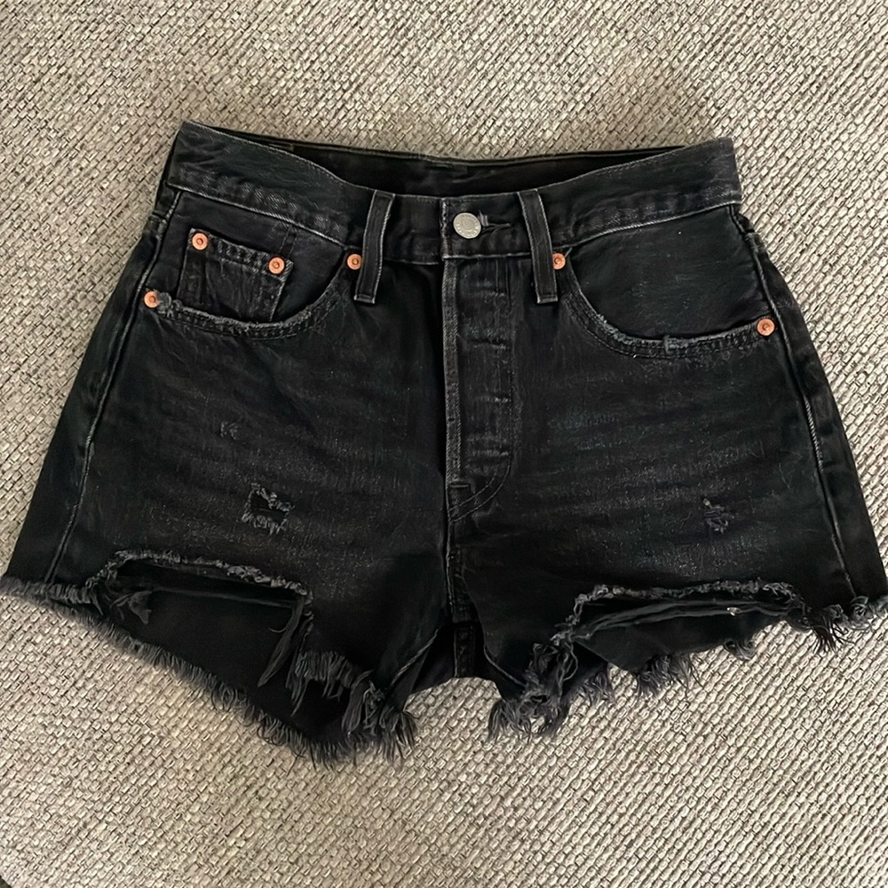 Levi's Black Denim 501 High Rise Shorts